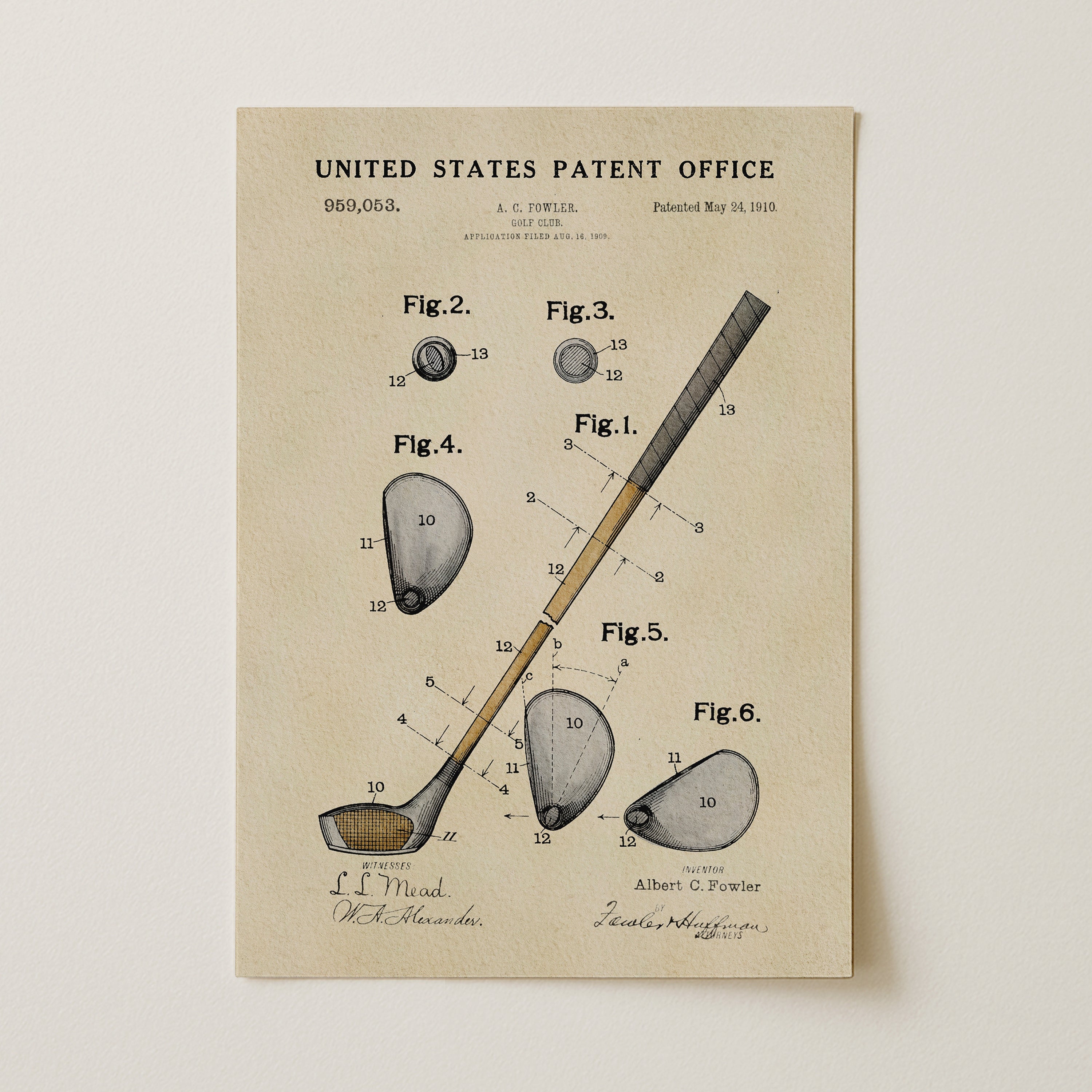Golf Club US Patent Art Print | Sports Themed Dorm Decor | Campus Greek Fit