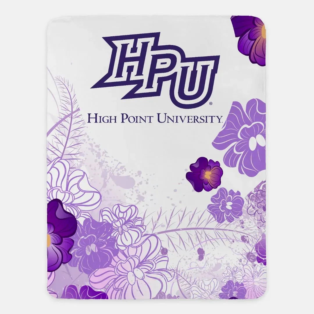 High Point University Sherpa Blanket - HPU Violet Frame XL 60"x80" Throw Blankets