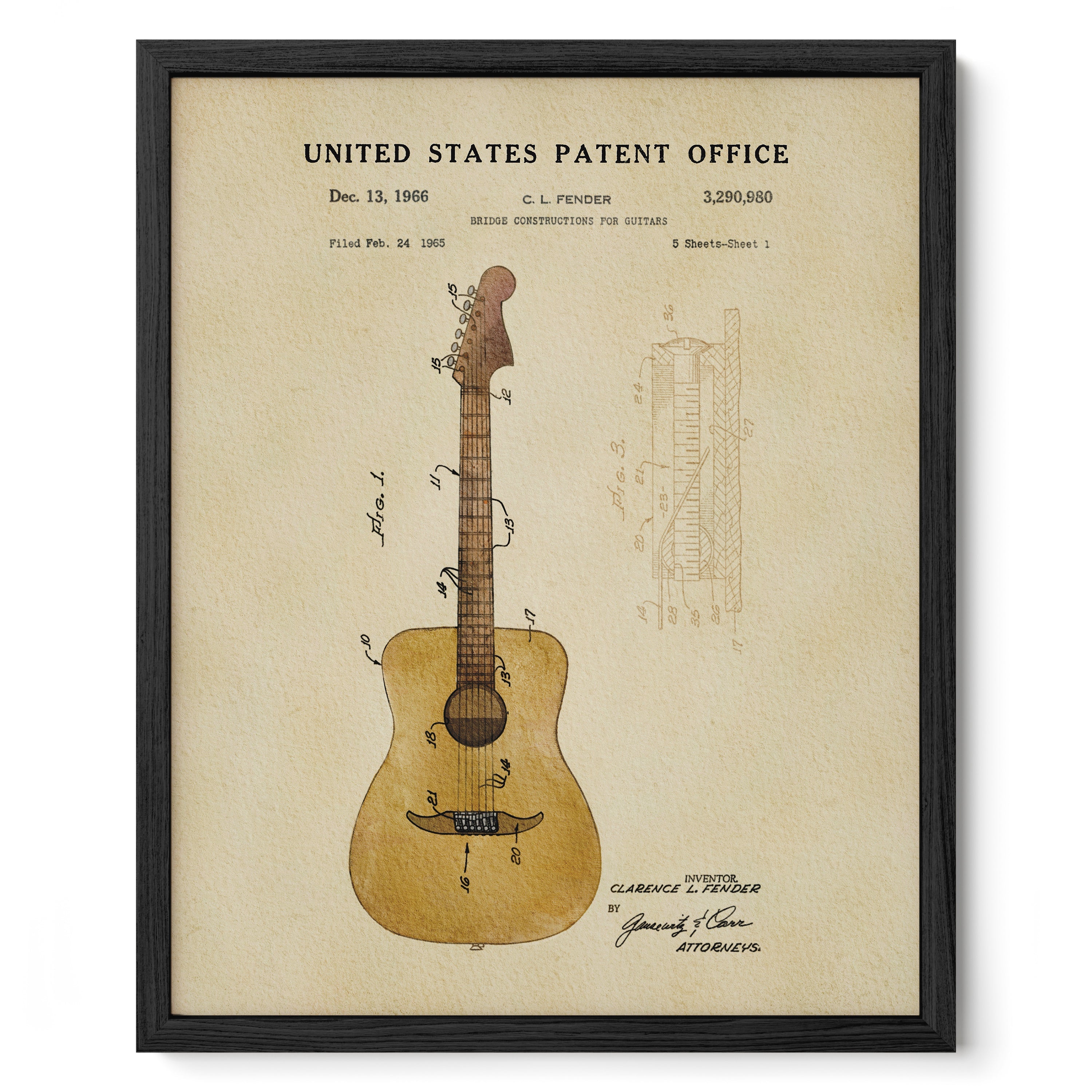 Acoustic Guitar US Patent Art Print | Music Themed Dorm Decor