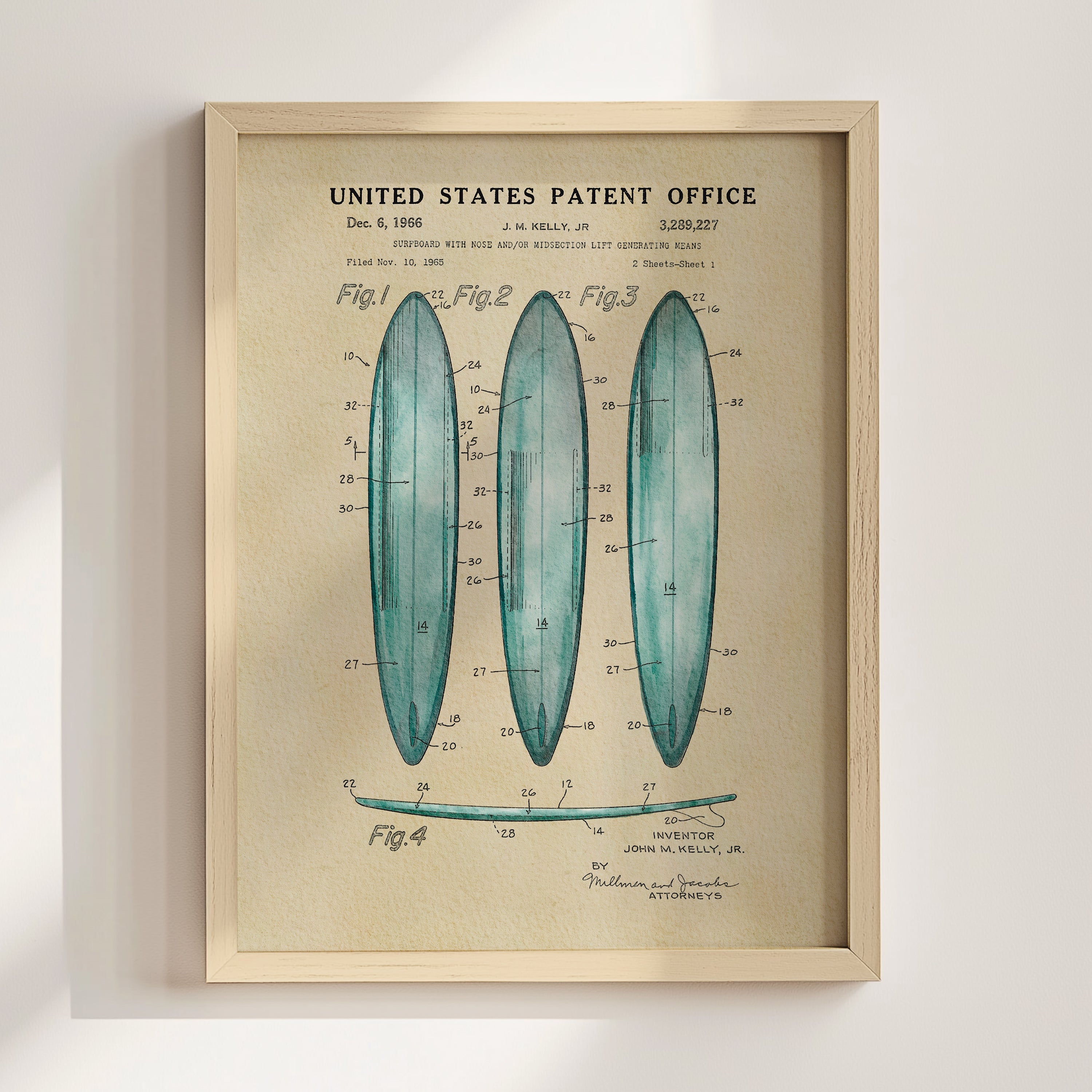 Surfboards US Patent Wall Art Print | Coastal Theme Dorm Decor - Campus Greek Fit