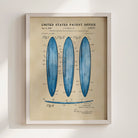 Surfboard US Patent Art Print - Blue | Coastal-Themed Dorm Decor | Campus Greek Fit