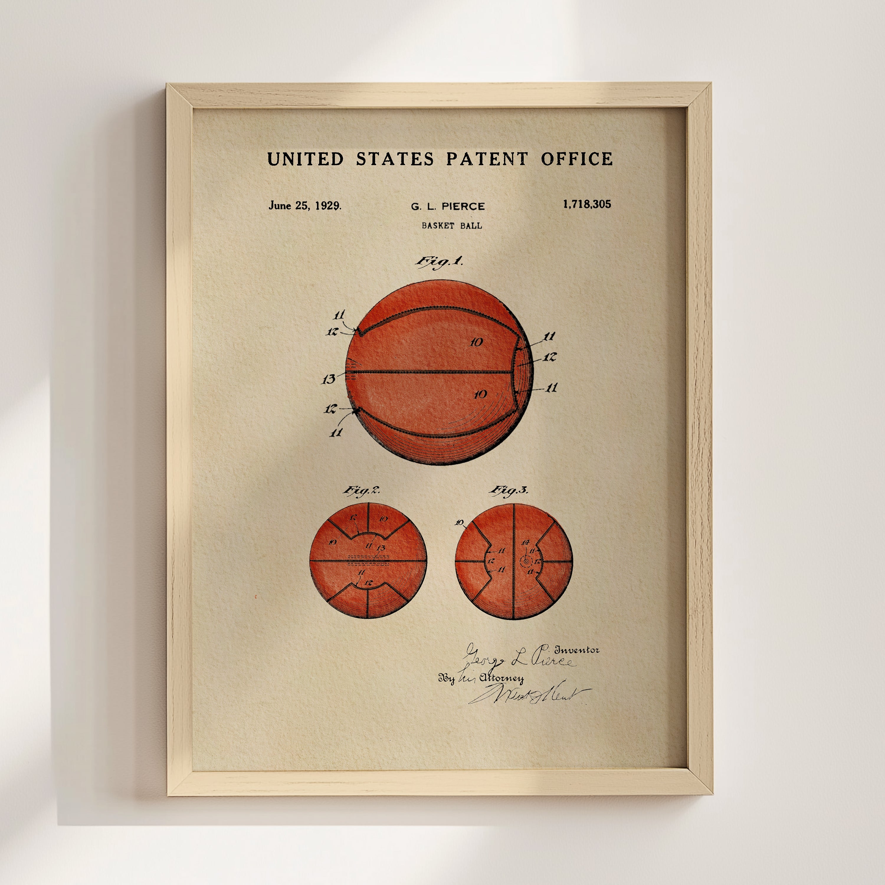 Basketball US Patent Art Print | Sports-Themed Dorm Decor | Campus Greek Fit