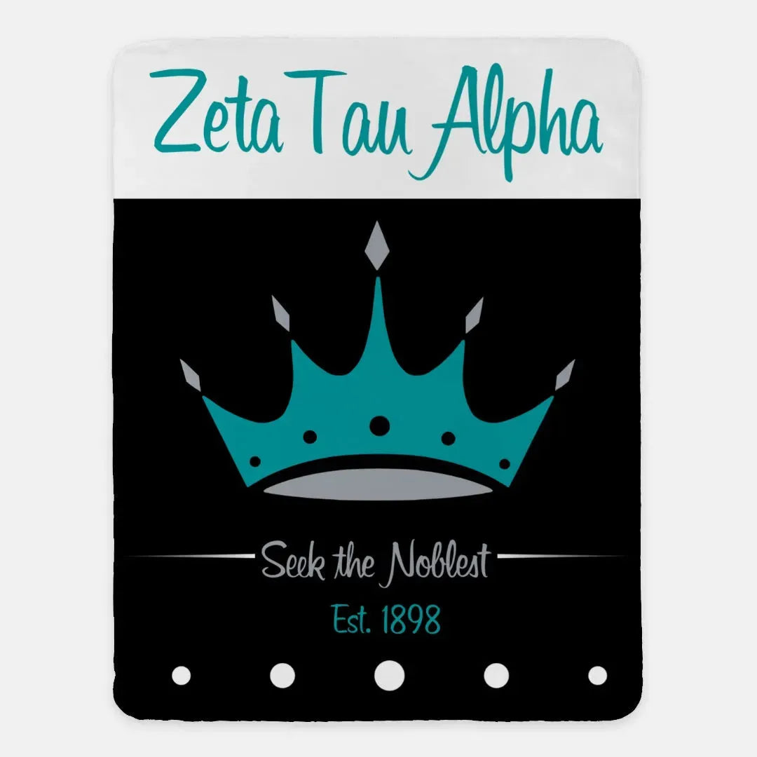 Zeta Tau Alpha XL 60x80 Sherpa Blanket - Crown Wide Band Throw Blankets