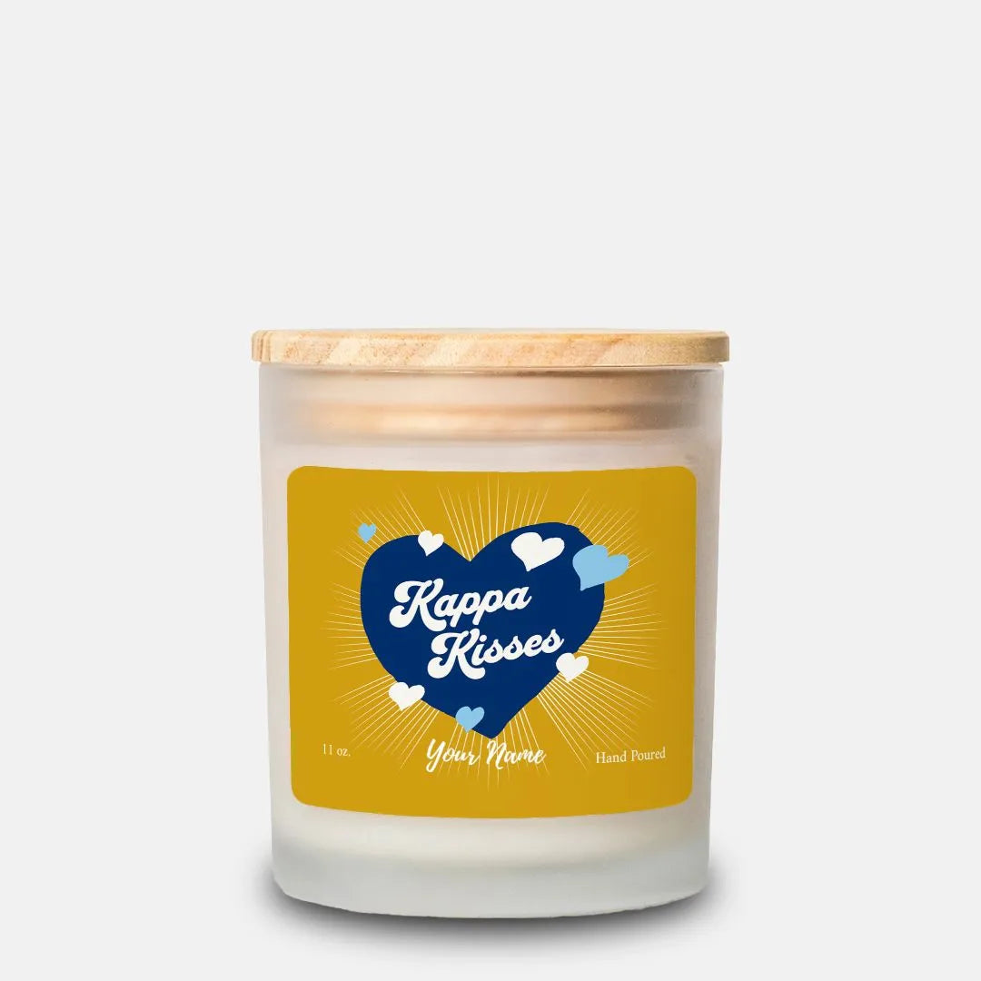 Personalized Kappa Kisses Frosted Glass Candle - Hand Poured 11 oz Candles