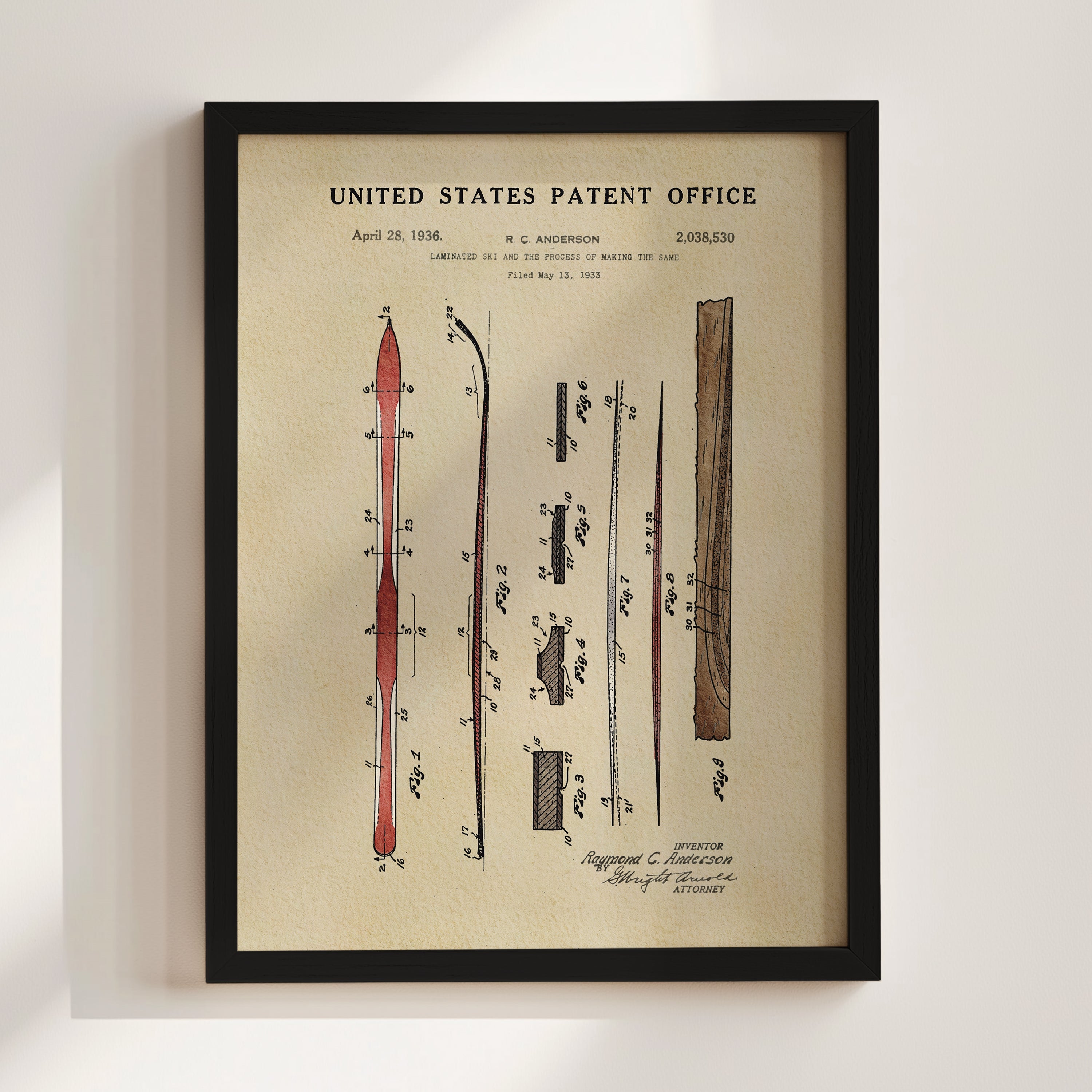 Ski US Patent Wall Print | Sports Themed Dorm Decor | Wall Art