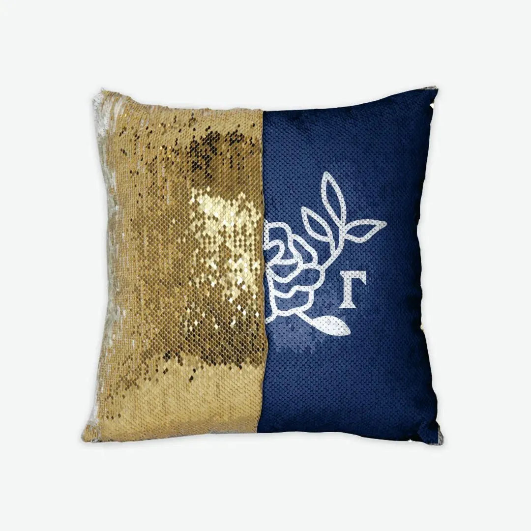 Delta Gamma Sequin Pillow Cover - Flower Icon Gold Pillow Covers