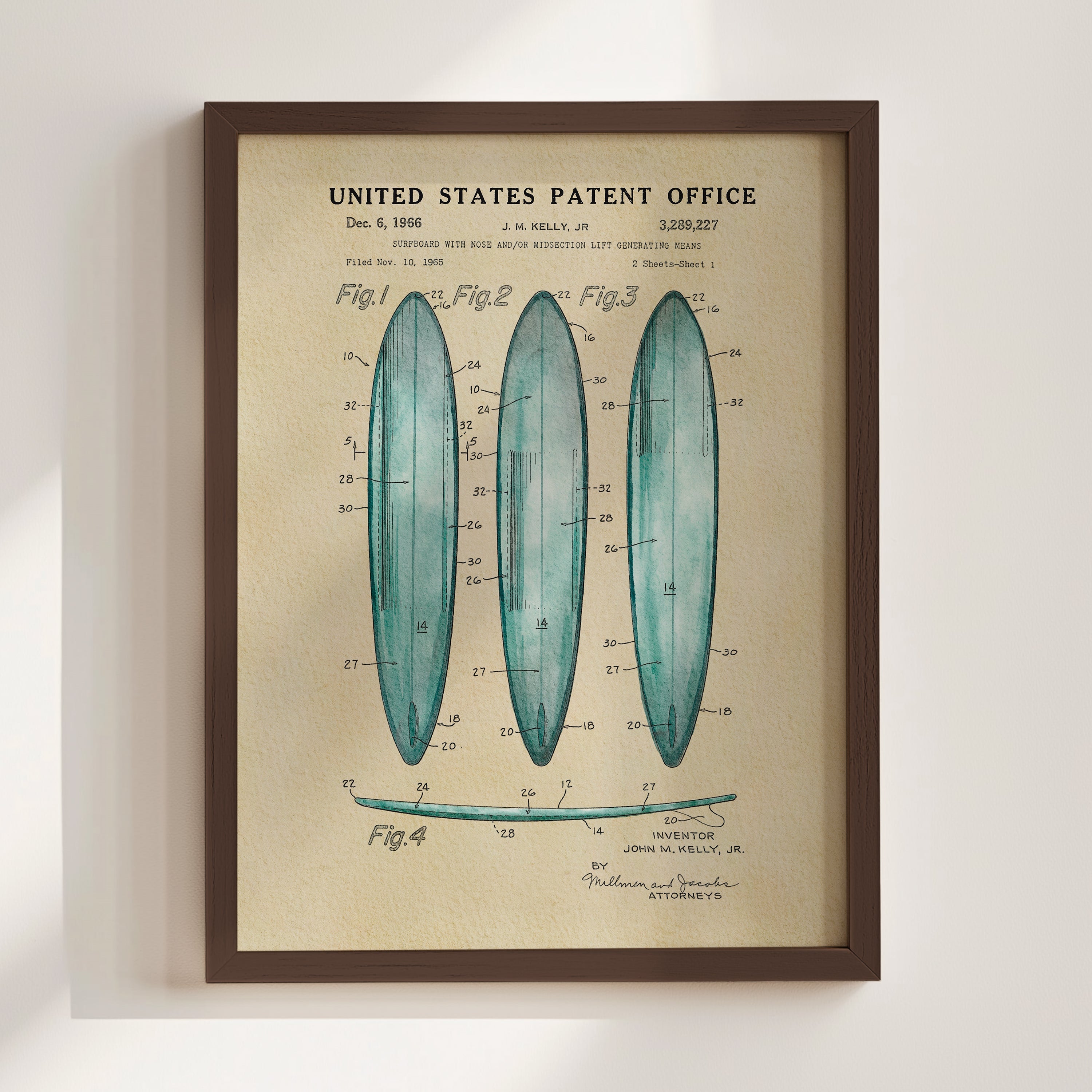 Surfboards US Patent Wall Art Print | Coastal Theme Dorm Decor - Campus Greek Fit