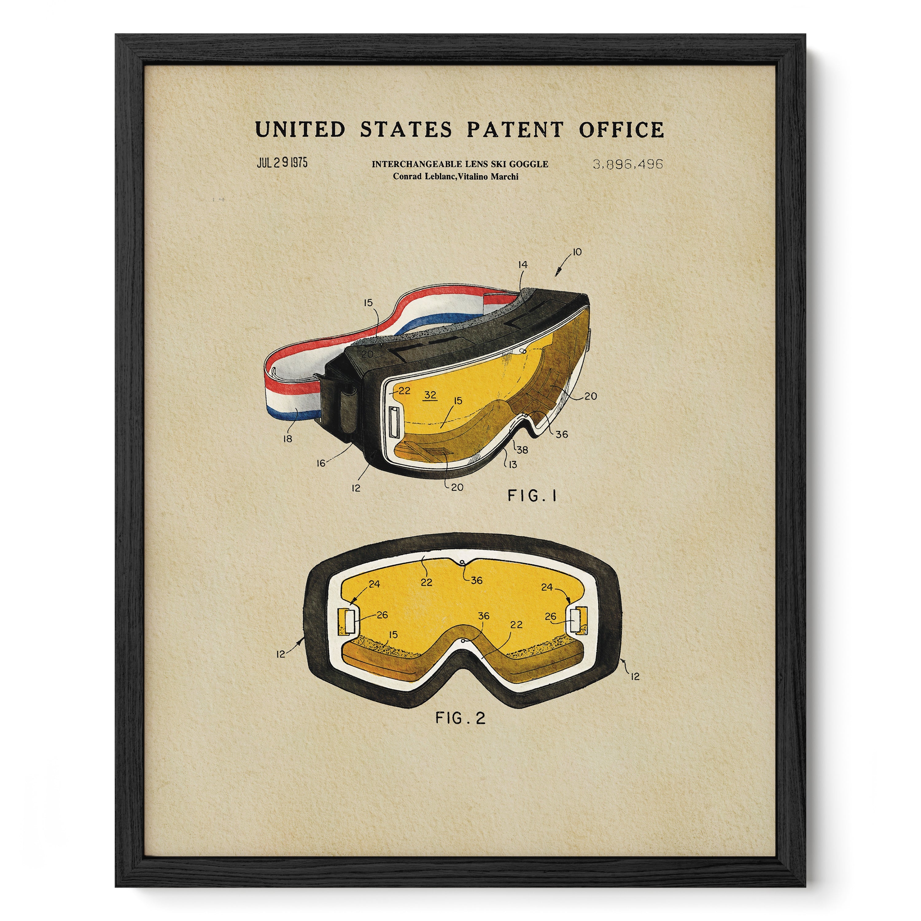 Ski Goggles US Patent Art Print | Sports Themed Dorm Decor | Wall Art | Campus Greek Fit