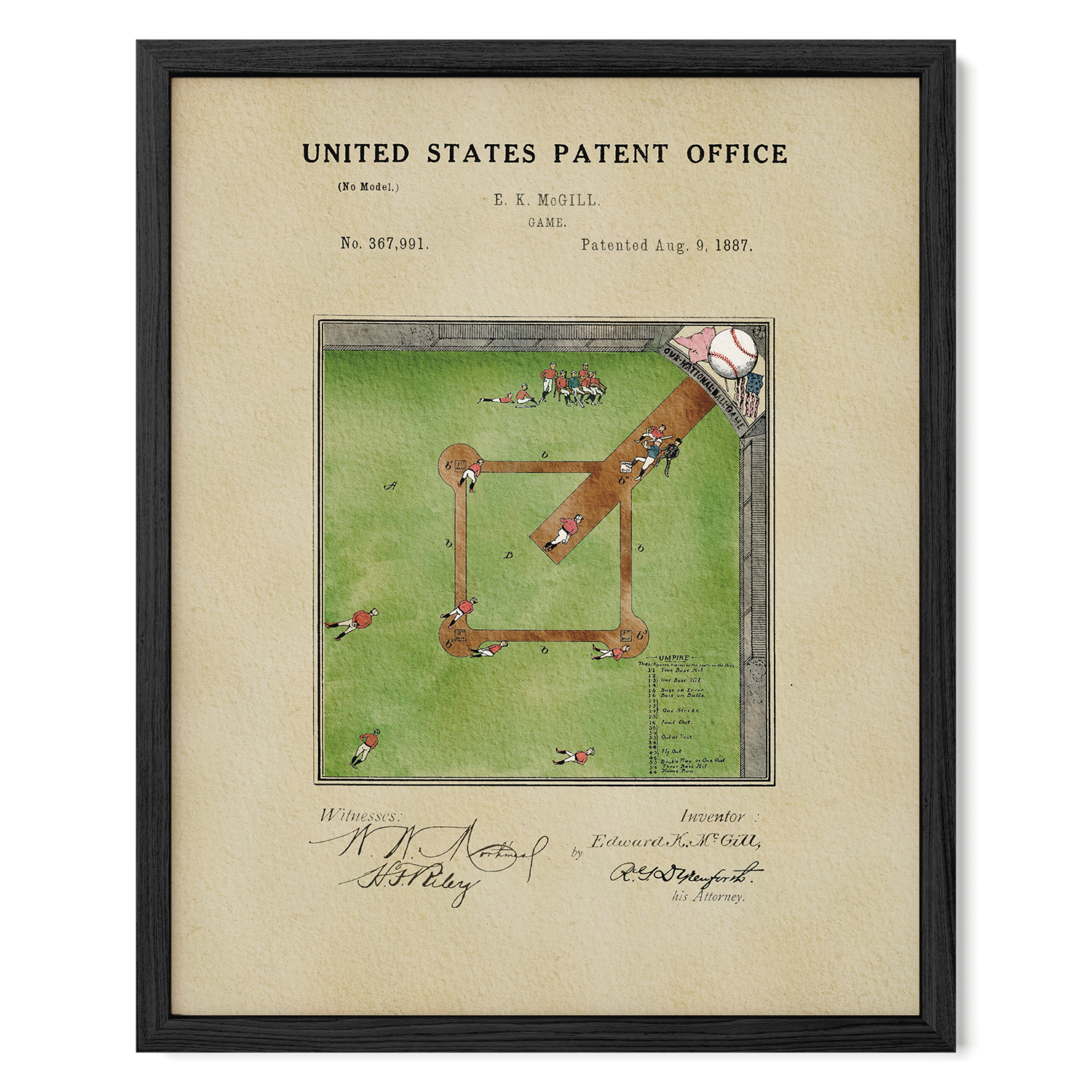 Baseball Field US Patent Art Print | Sports-Themed Dorm Decor | Campus Greek Fit