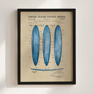 Surfboard US Patent Art Print - Blue | Coastal-Themed Dorm Decor | Campus Greek Fit