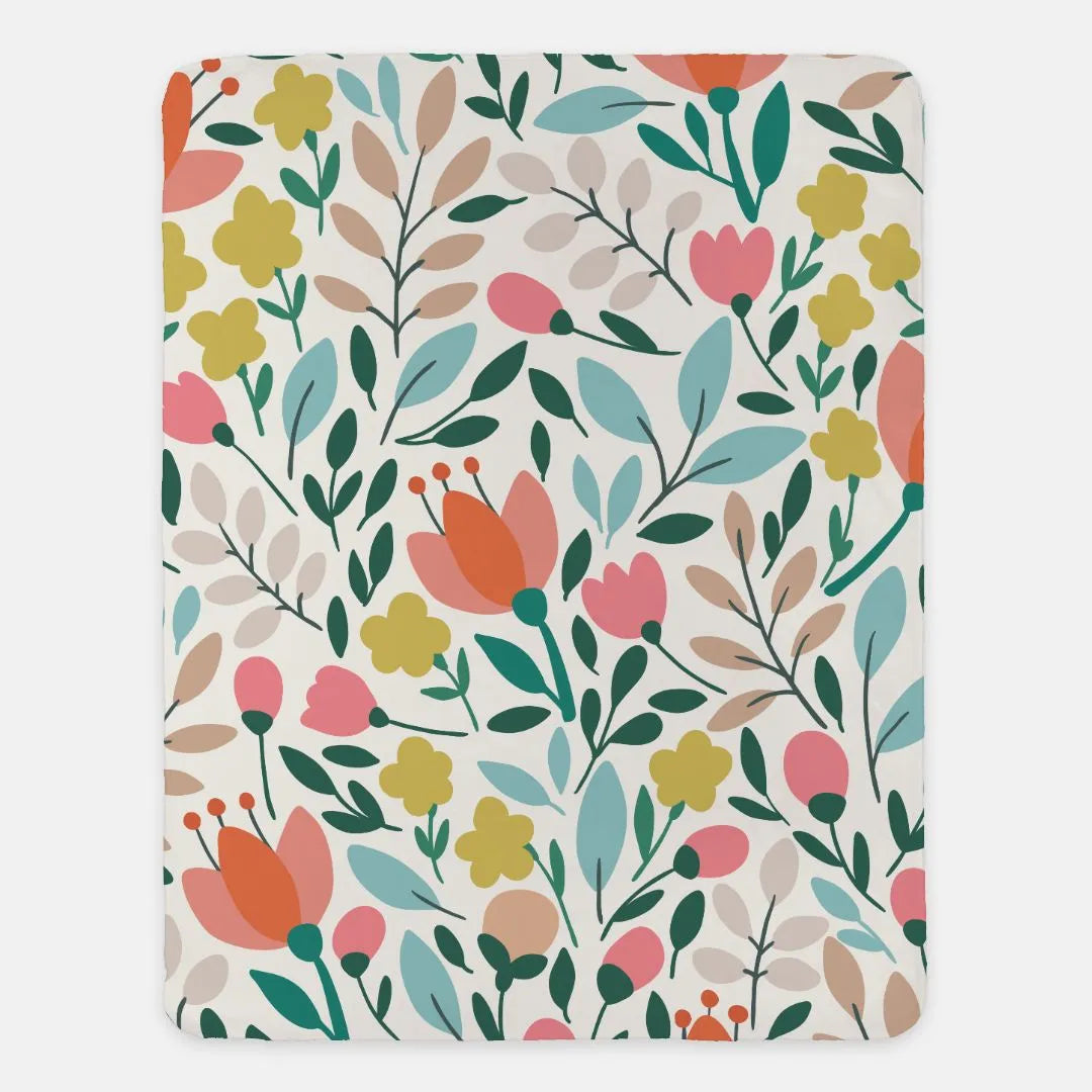 Flat Leaf Floral XL 60x80 Sherpa Blanket Melon Throw Blankets