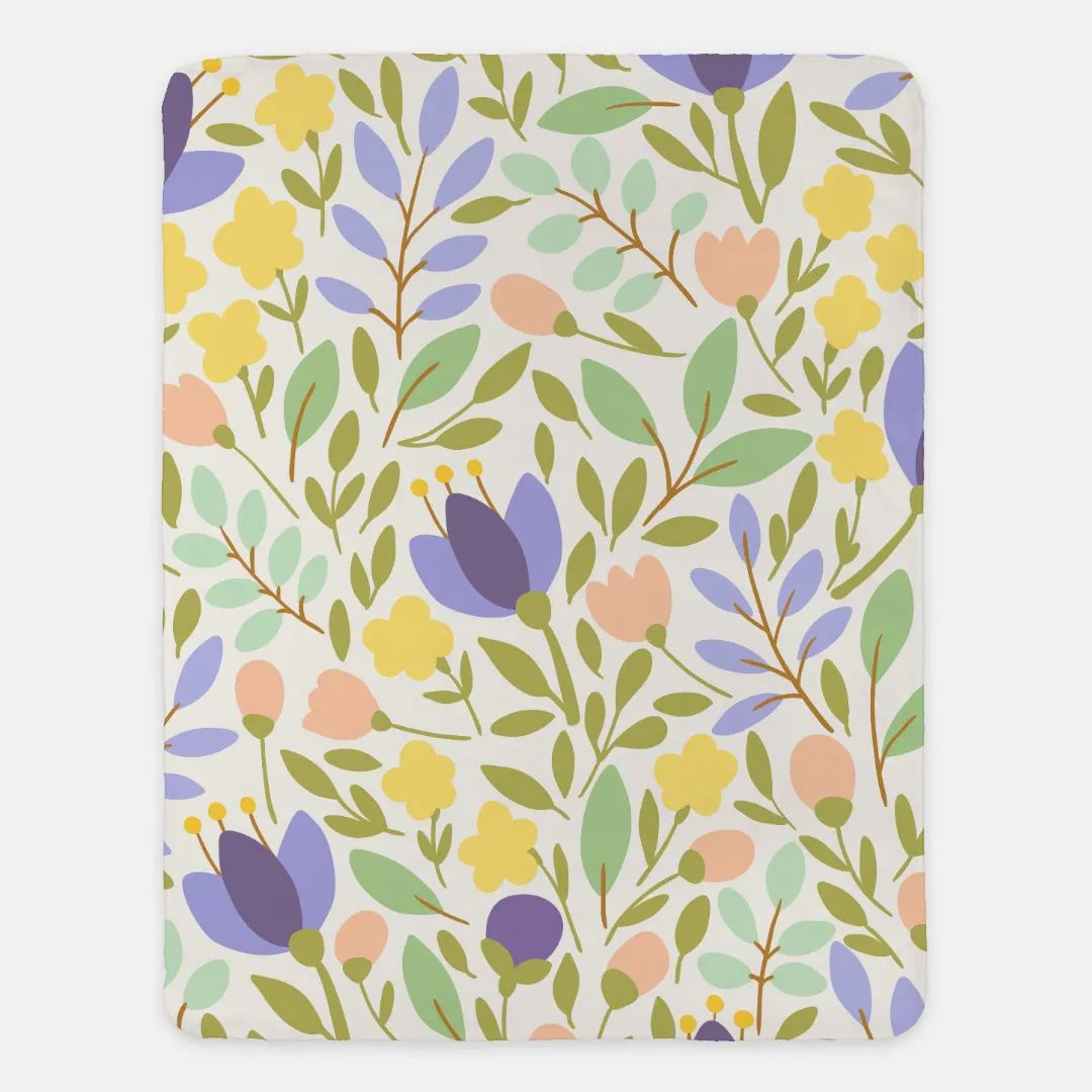 Flat Leaf Floral XL 60x80 Sherpa Blanket Purple Throw Blankets