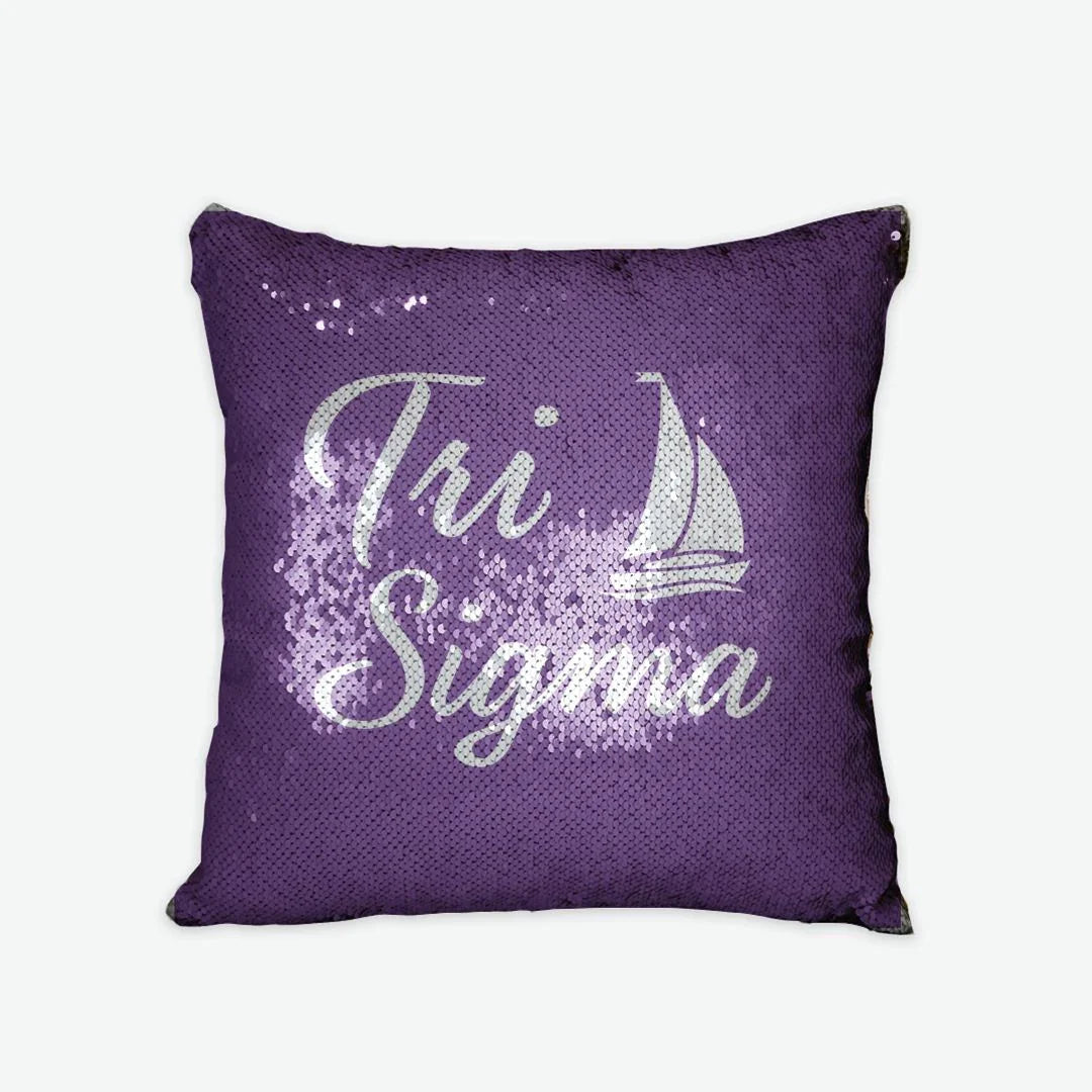 Tri Sigma Sequin Pillow Cover - Script