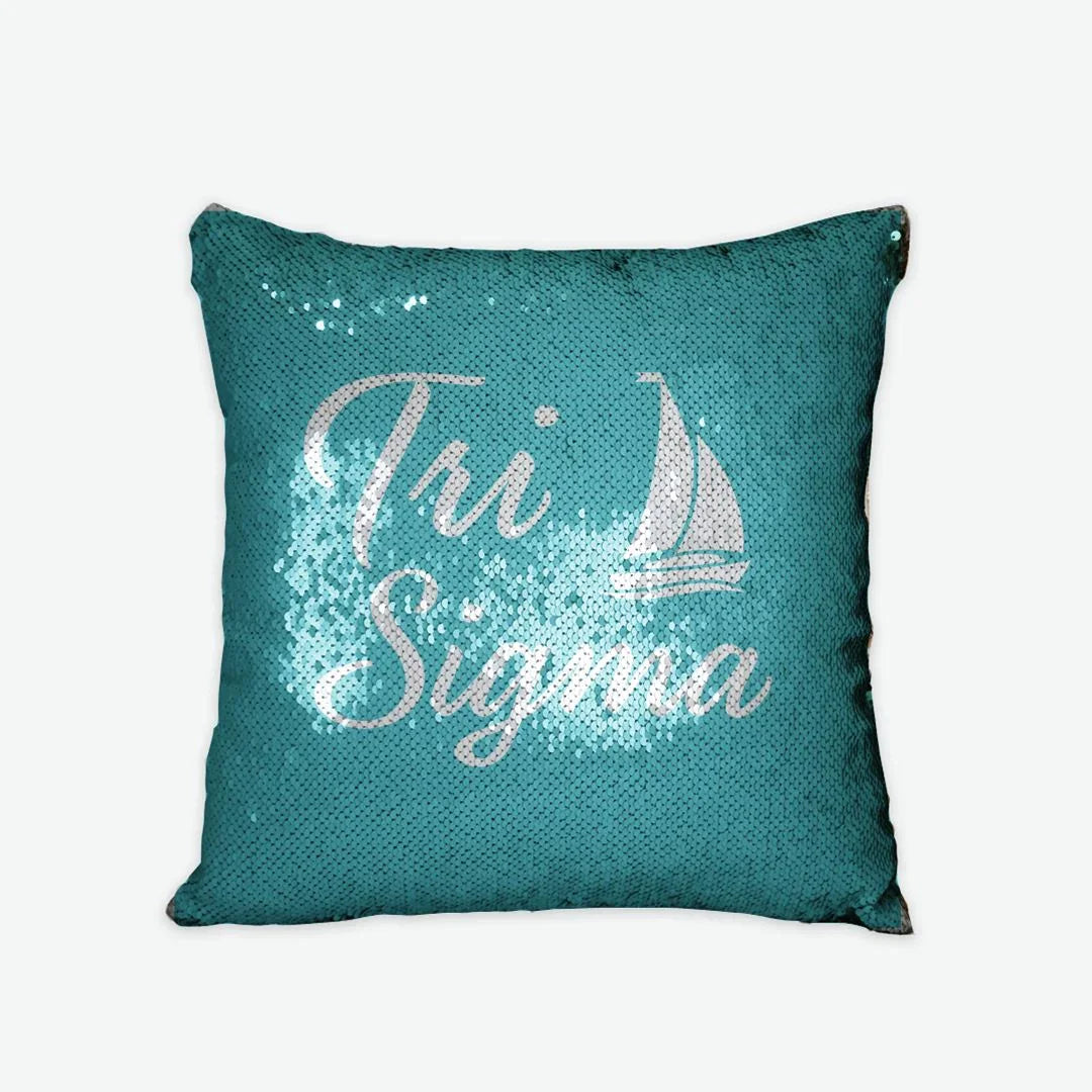 Tri Sigma Sequin Pillow Cover - Script