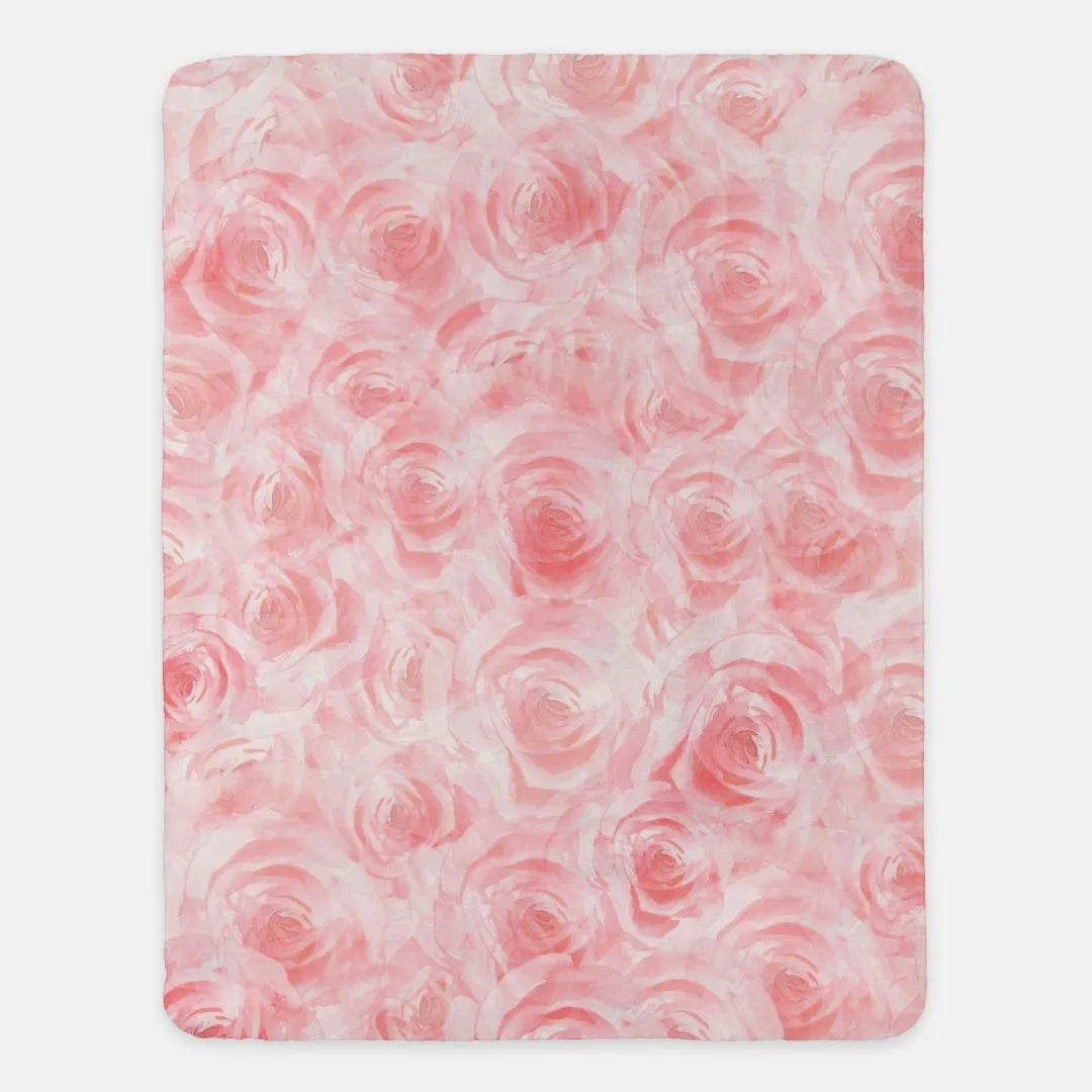 Personalized Pink Roses XL 60x80 Sherpa Blanket Classic Throw Blankets