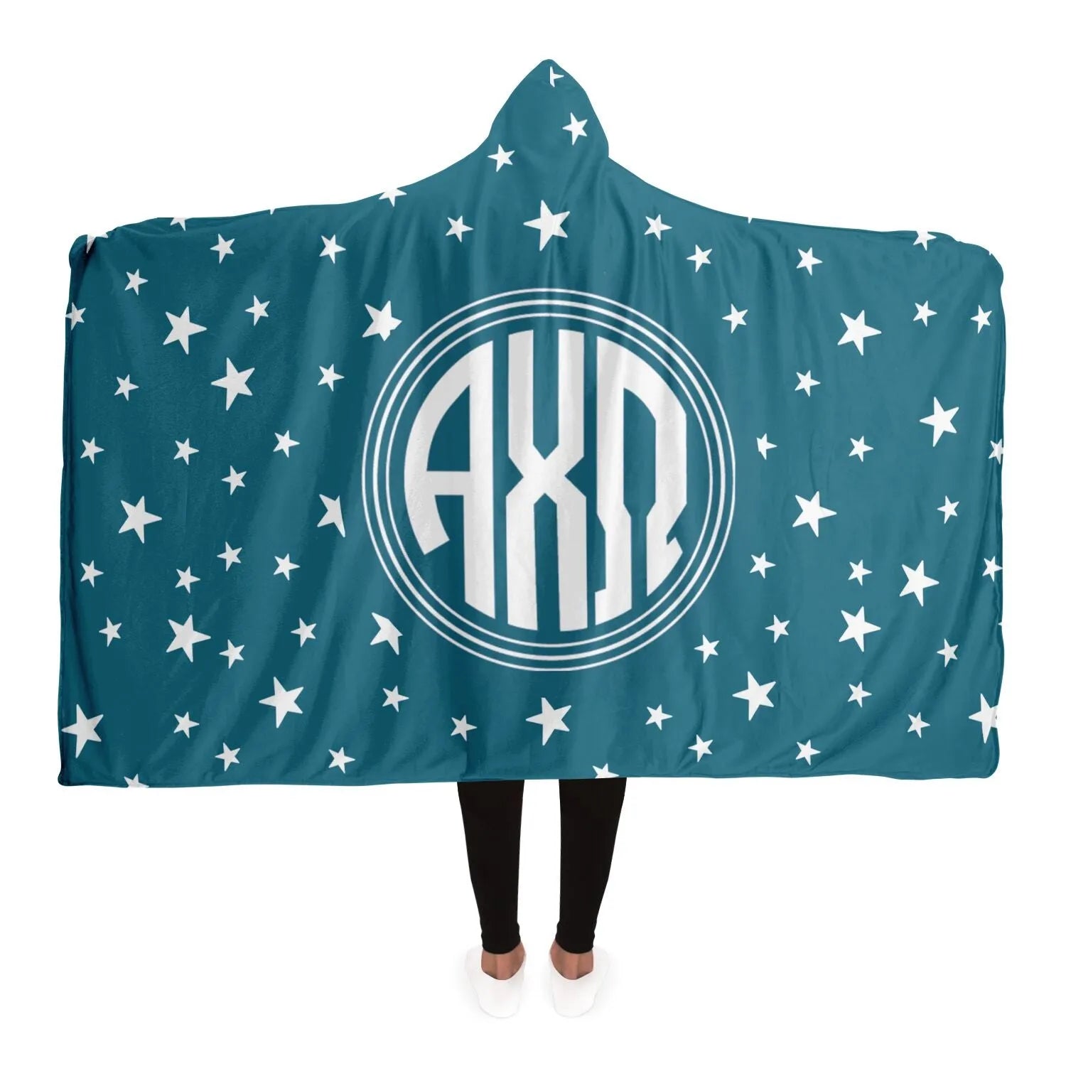 Alpha Chi Omega Vega Star Monogram Hooded Blanket | Custom AXO Gifts