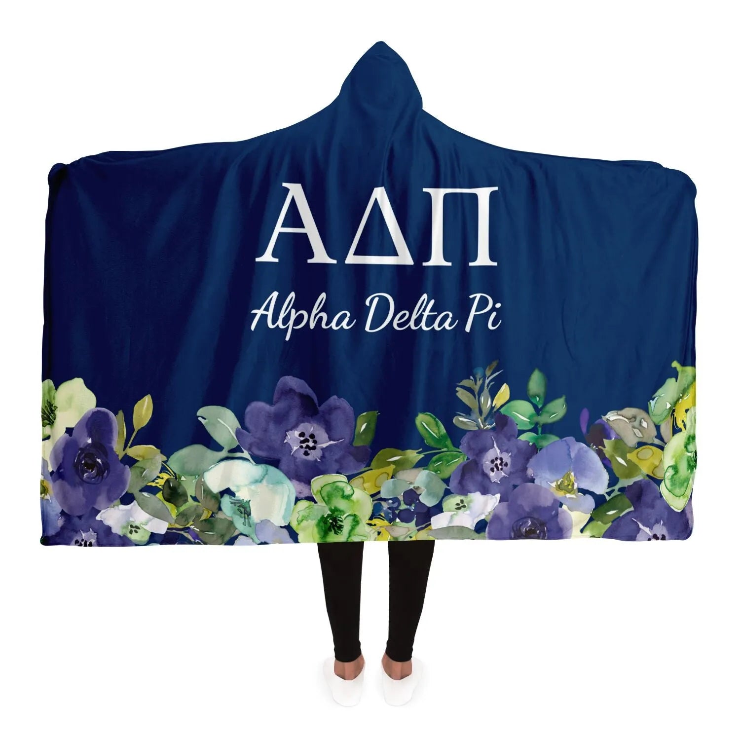 Alpha Delta Pi Woodland Violet Large Hooded Sherpa Blanket | Gifts and Decor | Festive Fit Home