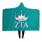 Zeta Tau Alpha Crown and Greek Letters Hooded Blanket - Turquoise | Gifts and Merchandise | Festive Fit Home