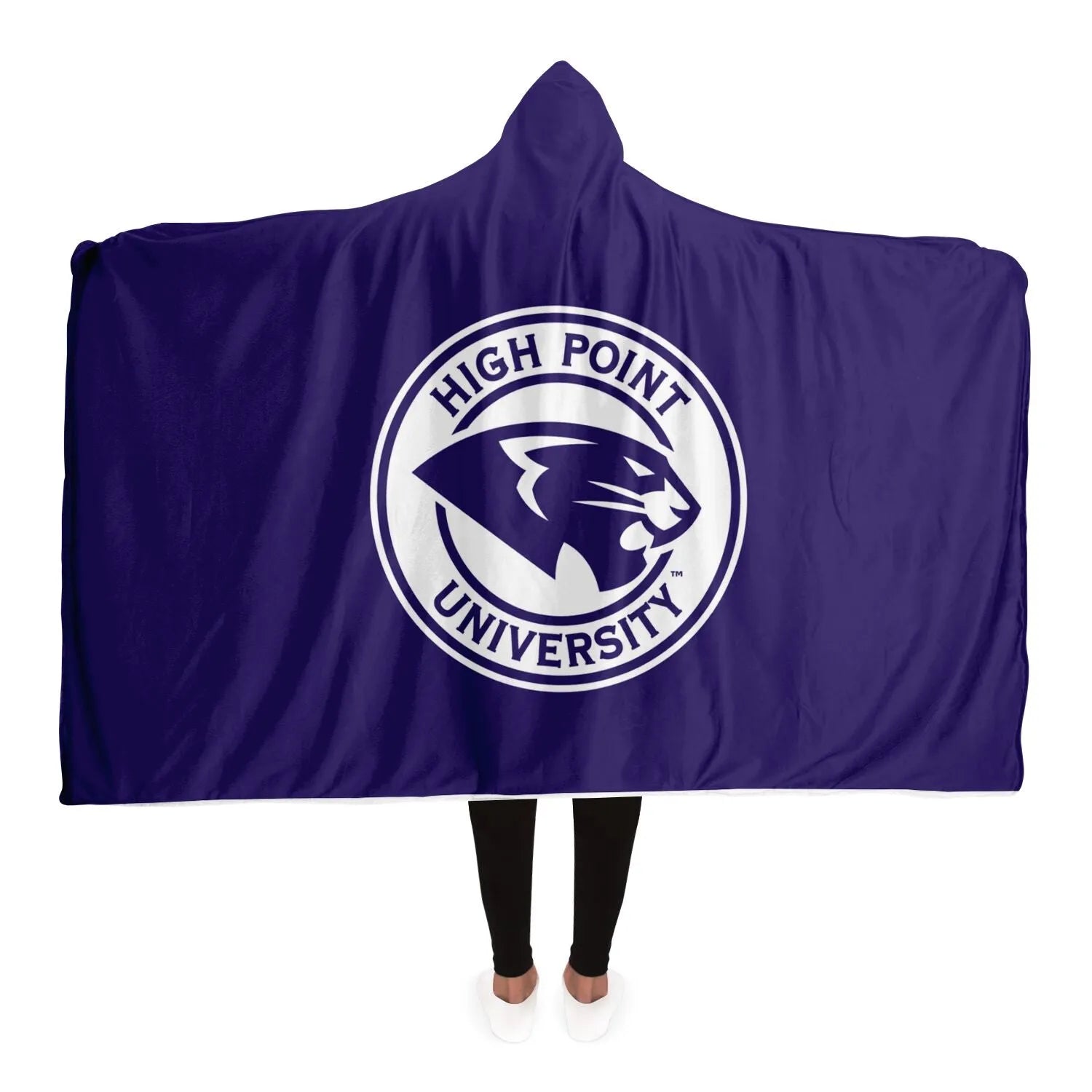 High Point University Hooded Sherpa Blanket - Panther Seal | Gifts | Festive Fit Home