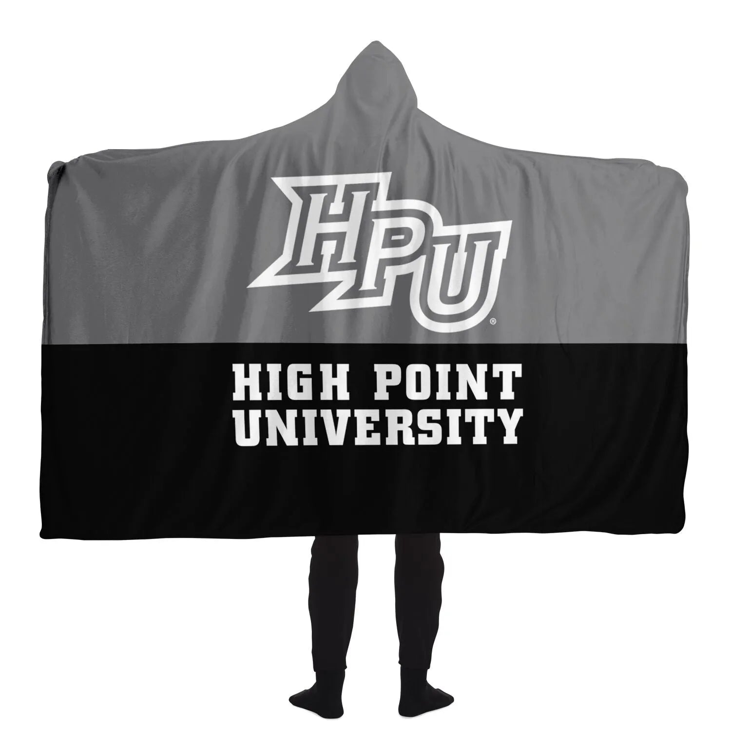 HPU Large Hooded Blanket - Gray and Black Color Split 60"x80" | Gifts | Festive Fit Home