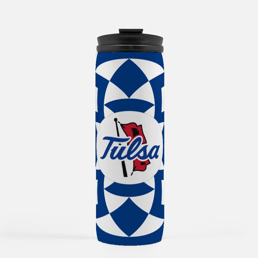 University of Tulsa Tumbler 16.oz | Tribal Blue Print | Festive Fit Home \ University of Tulsa Gifts and Dorm Decor