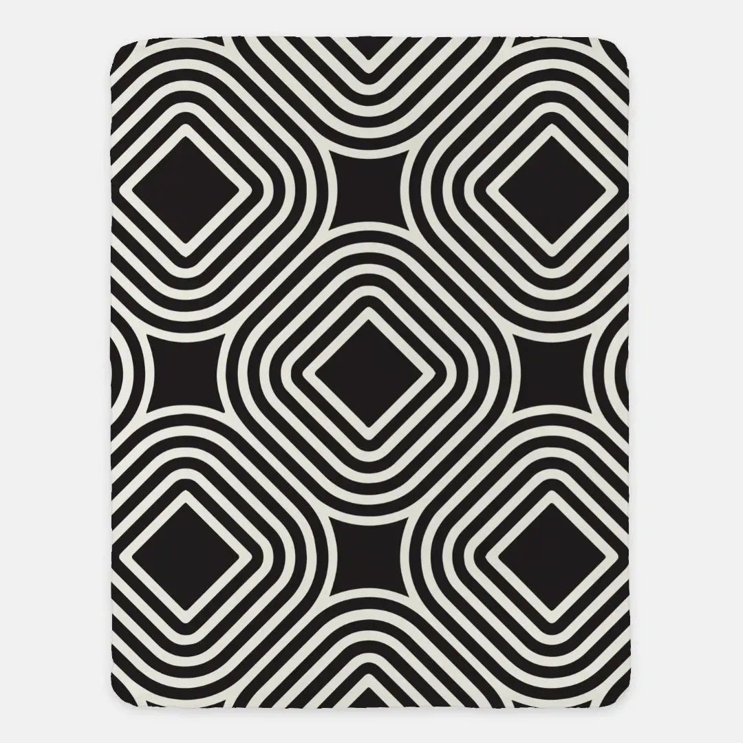 Geometric Black and White XL 60x80 Sherpa Blanket Throw Blankets