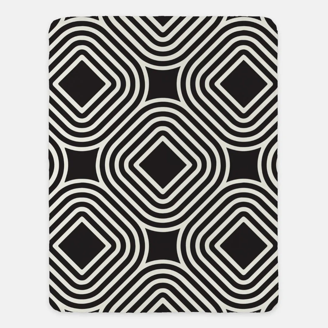 Geometric Black & White Sherpa Blanket XL 60x80 | College Dorm Decor