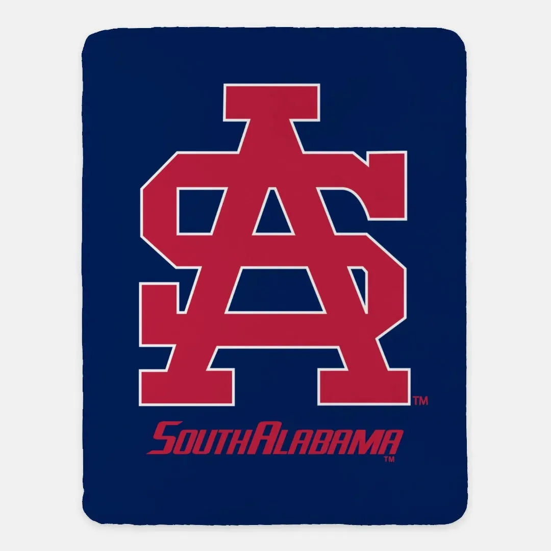 South Alabama XL 60x80 Sherpa Blanket - Red USA SA Letters Throw Blankets