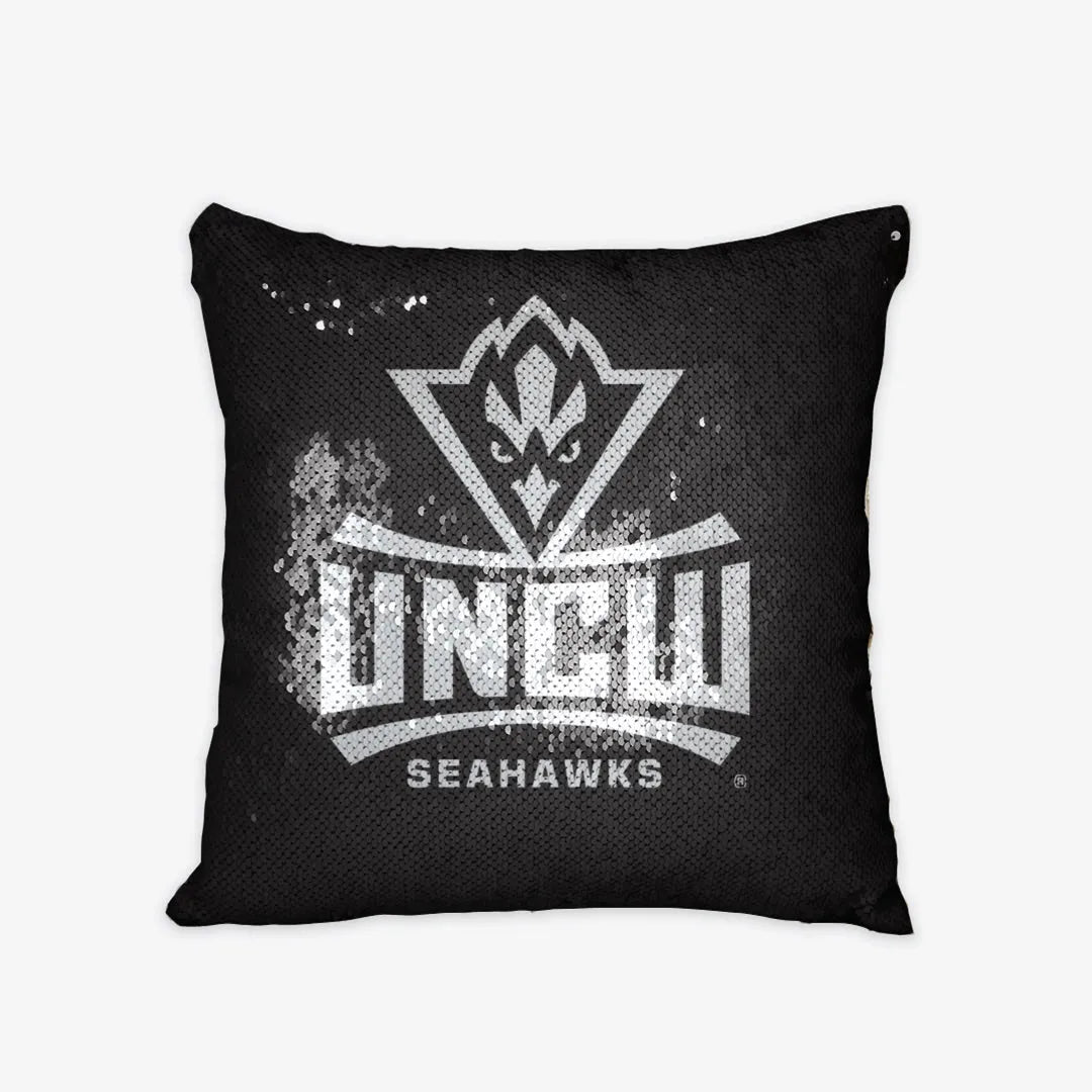 UNC Wilmington Seahawk Logo Black Sequin Reversible Pillow Cover | Gifts and Merchandise | Festive Fit Home