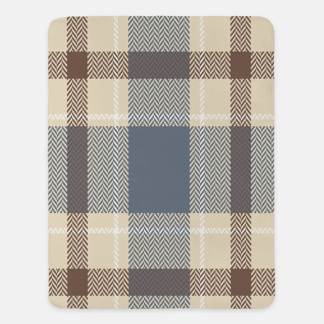 Tan & Arctic Gray XL 60x80 Plaid Sherpa Throw Blanket Throw Blankets