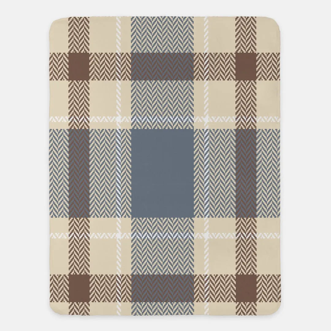 Tan & Arctic Gray XL 60x80 Plaid Sherpa Throw Blanket | Dorm Decor