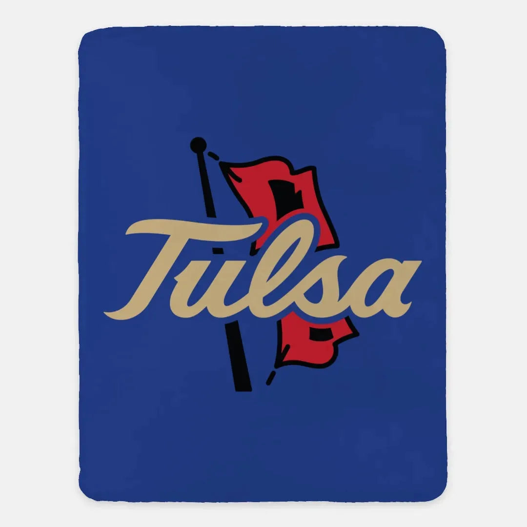 University of Tulsa XL 60x80 Sherpa Throw Blanket - Blue Throw Blankets