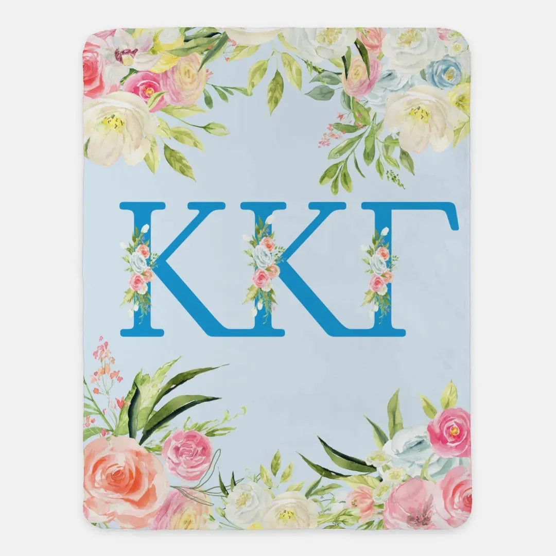 Kappa Kappa Gamma XL 60x80 Blue Floral Sherpa Blanket Throw Blankets