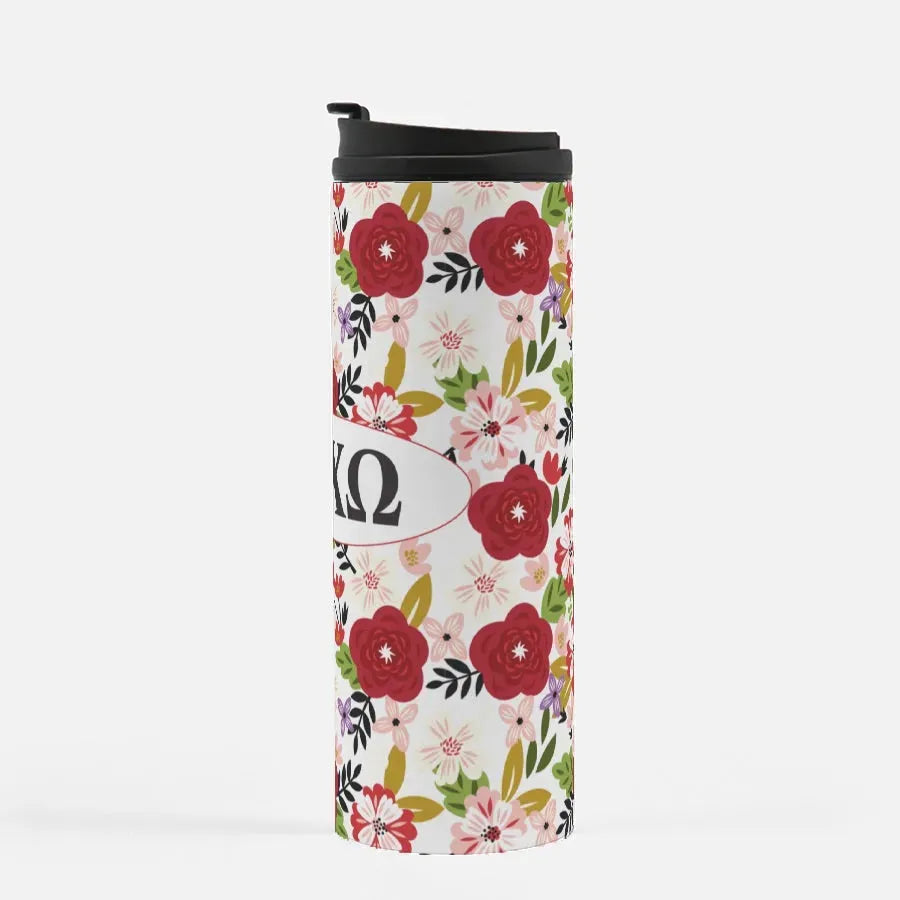 Alpha Chi Omega Thermal Tumbler - Modern Floral Pattern - 16 oz. Drinkware