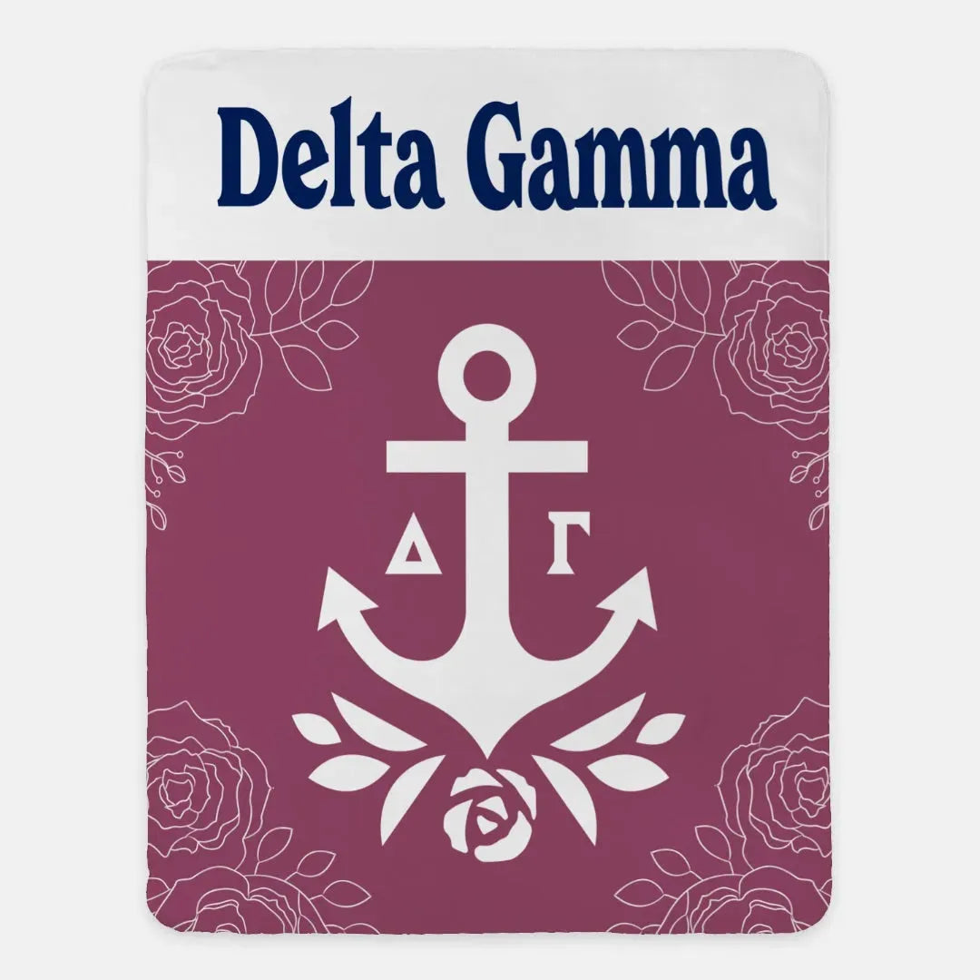 Delta Gamma XL 60x80 Sherpa Throw Blanket - Rose Wide Band Throw Blankets