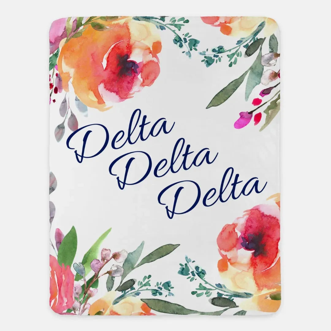 Tri Delta XL 60x80 Floral Sherpa Blanket Throw Blankets