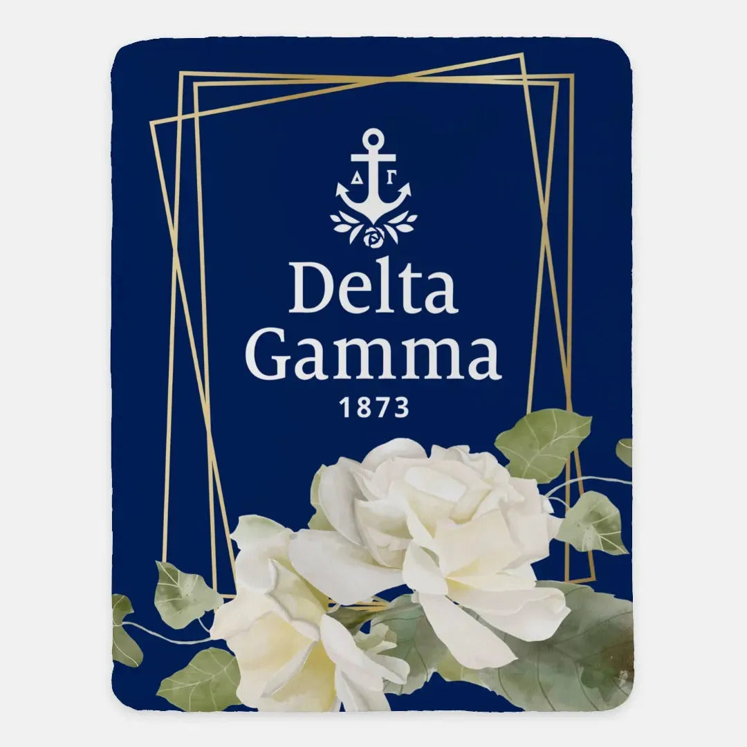 Delta Gamma XL 60x80 Sherpa Throw Blanket - Rose Frame Throw Blankets