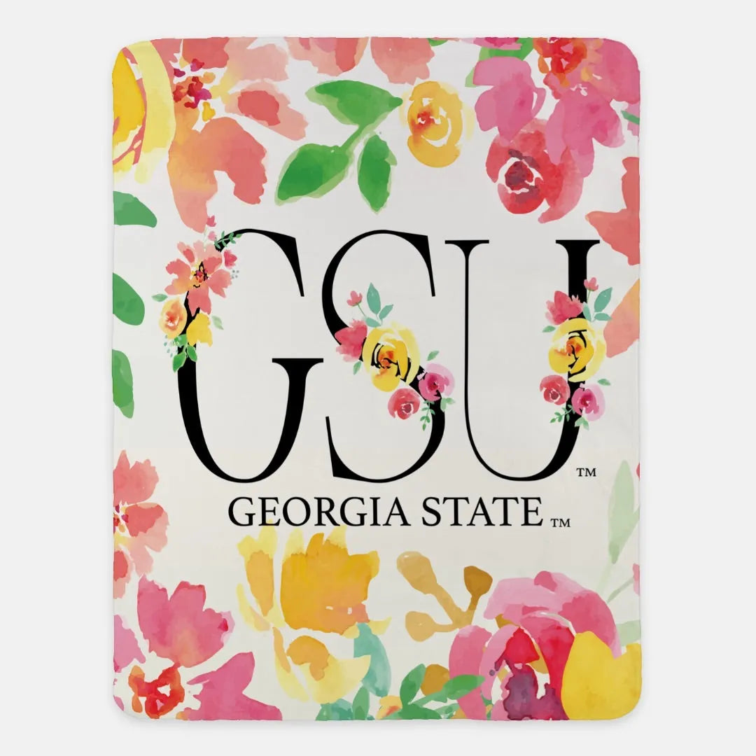 Georgia State University Blanket Sherpa Floral Monogram 60"x80" | GSU | Gifts and Merchandise