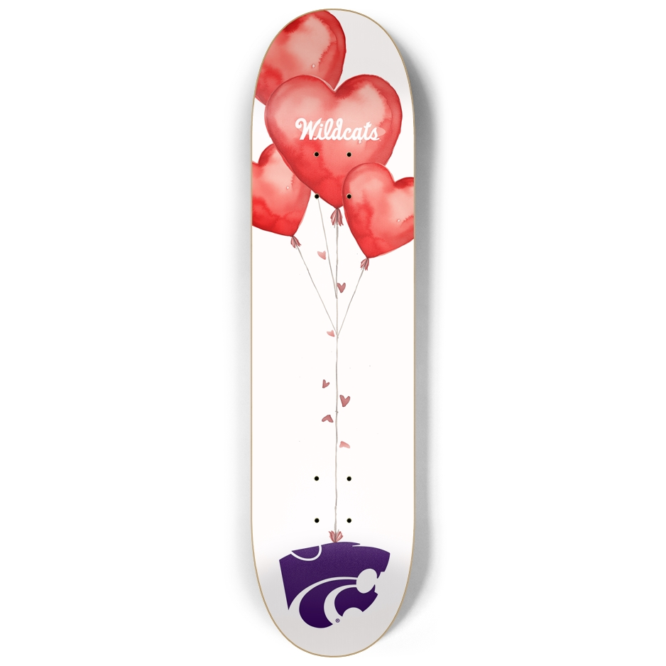 Kansas State University Skateboard Deck - Wildcat Heart Balloons Skateboard