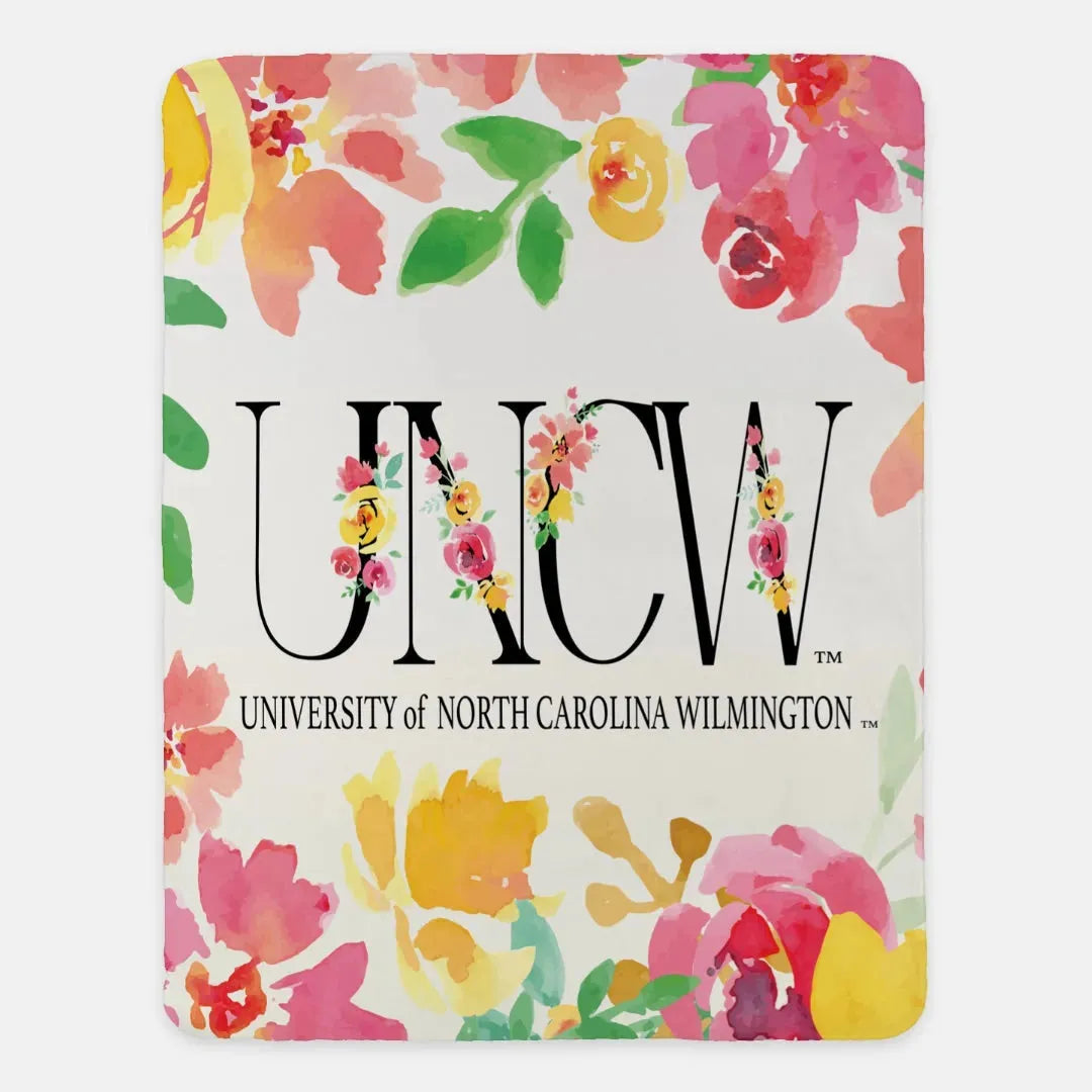 UNCW Floral Monogram Sherpa Blanket XL 60x80 Throw Blankets