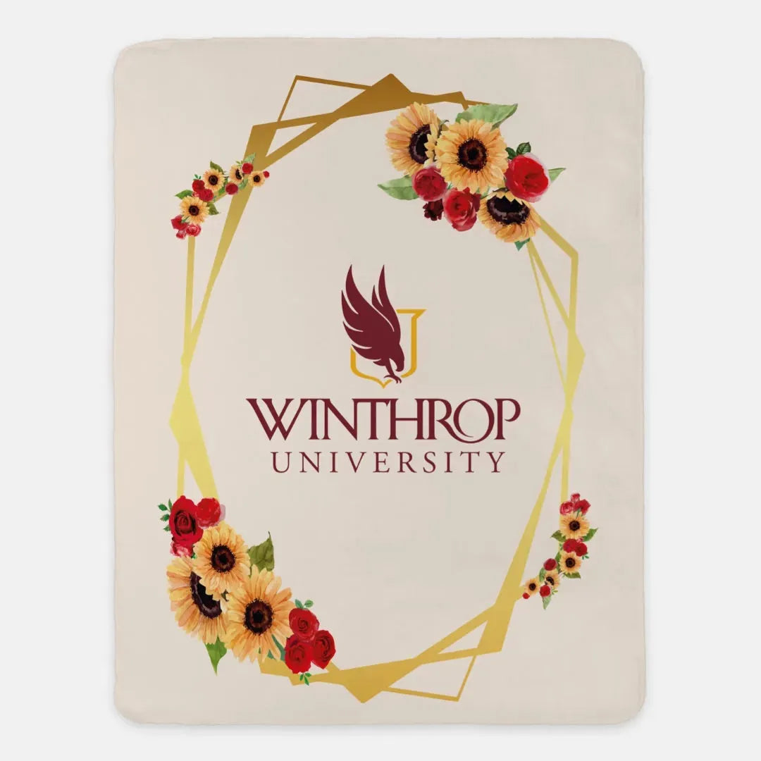 Winthrop University XL 60x80 Sherpa Throw Blanket- Sunflower Frame Throw Blankets