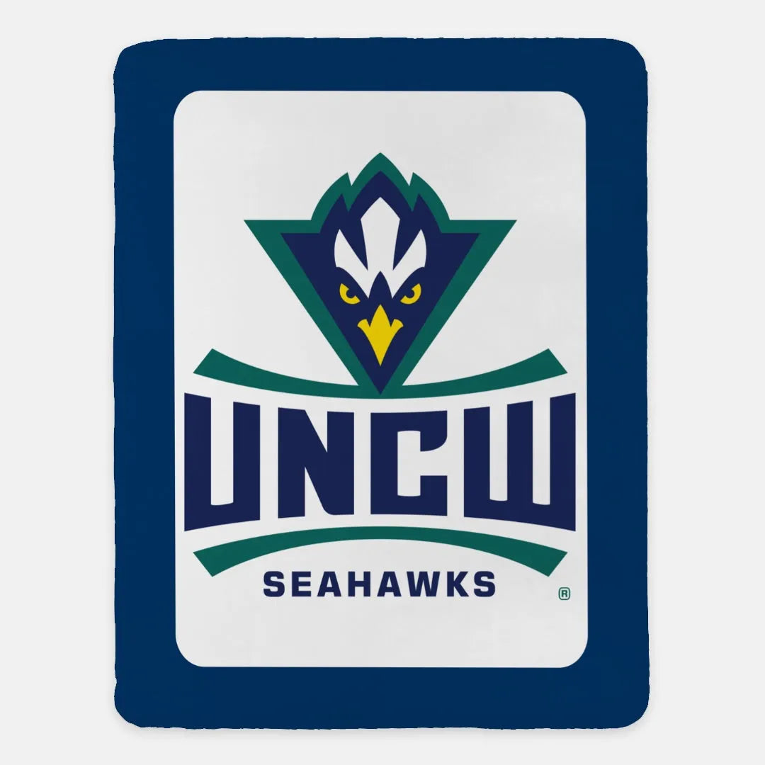 UNCW Sherpa Blanket Large Logo Navy Band 60"x80"| Gifts | Merchandise | Campus Greek Fit