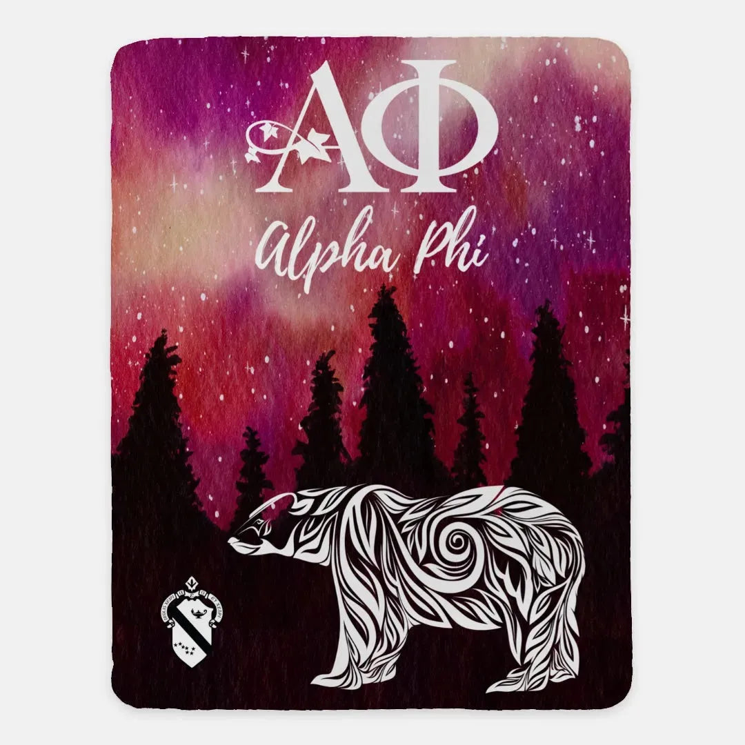 Alpha Phi XL 60x80 Sherpa Blanket - Ursa Major Bear Throw Blankets