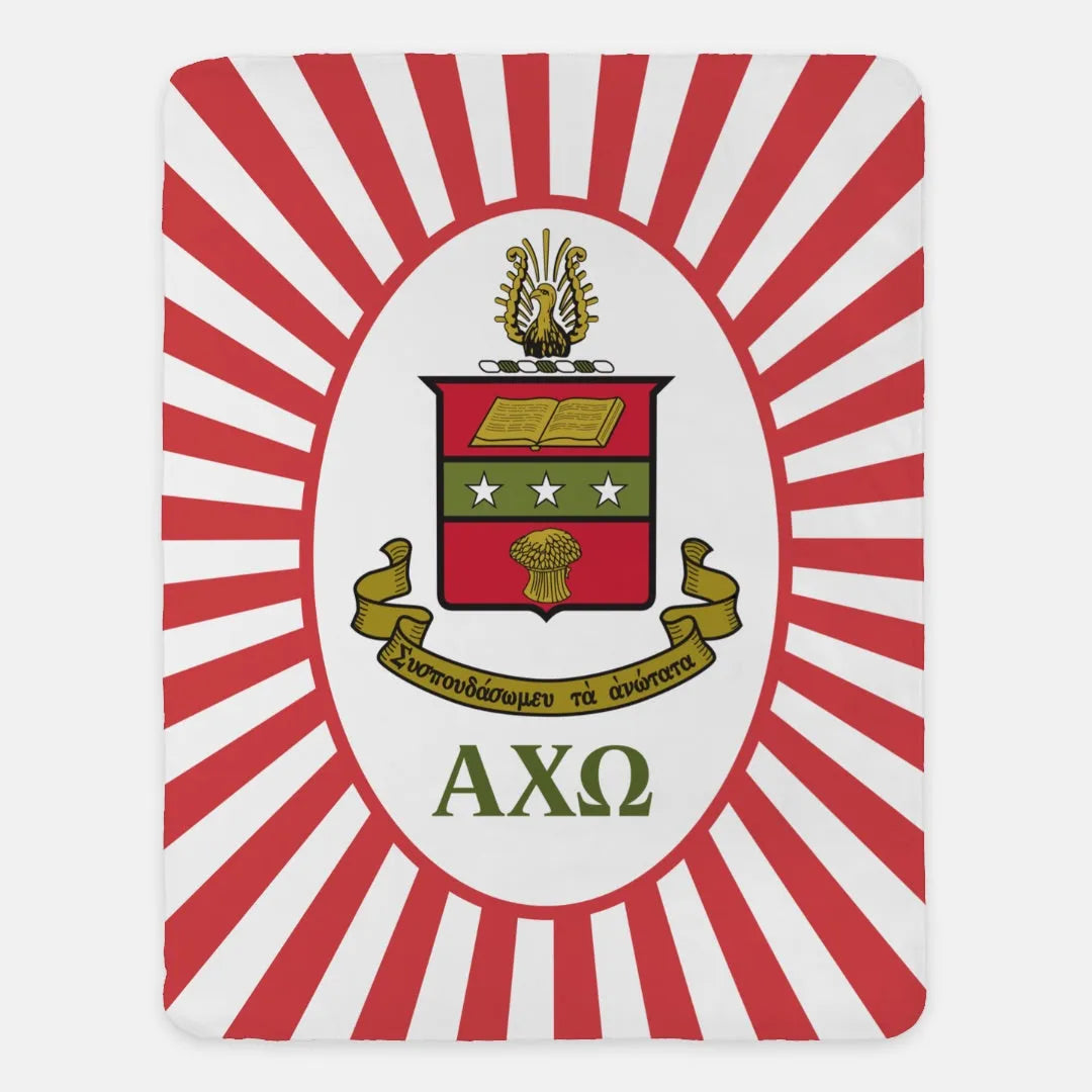 Alpha Chi Omega Sherpa Blanket - Crest Scarlet Starburst - 60"x80"