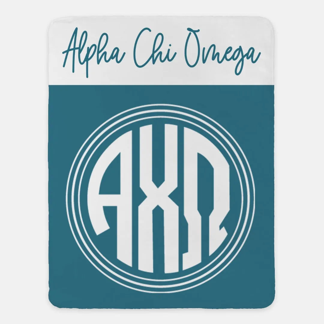 Alpha Chi Omega XL 60x80 Sherpa Blanket - Monogram Vega | AXO Merch