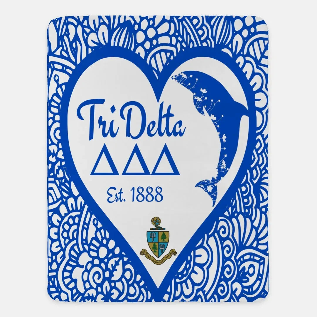 Tri Delta XL 60x80 Sherpa Blanket - Mandala Dolphin Throw Blankets