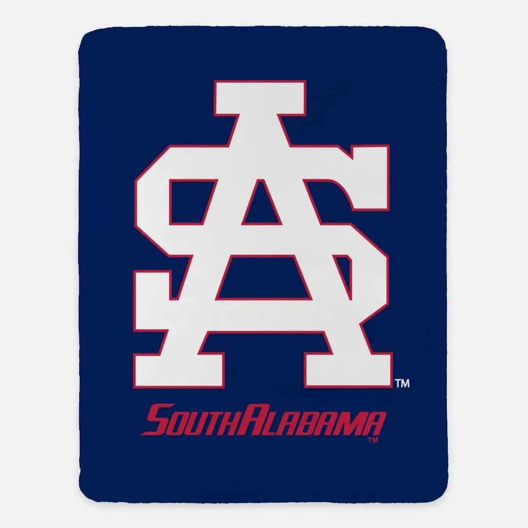 South Alabama XL 60x80 Sherpa Blanket - White SA Throw Blankets