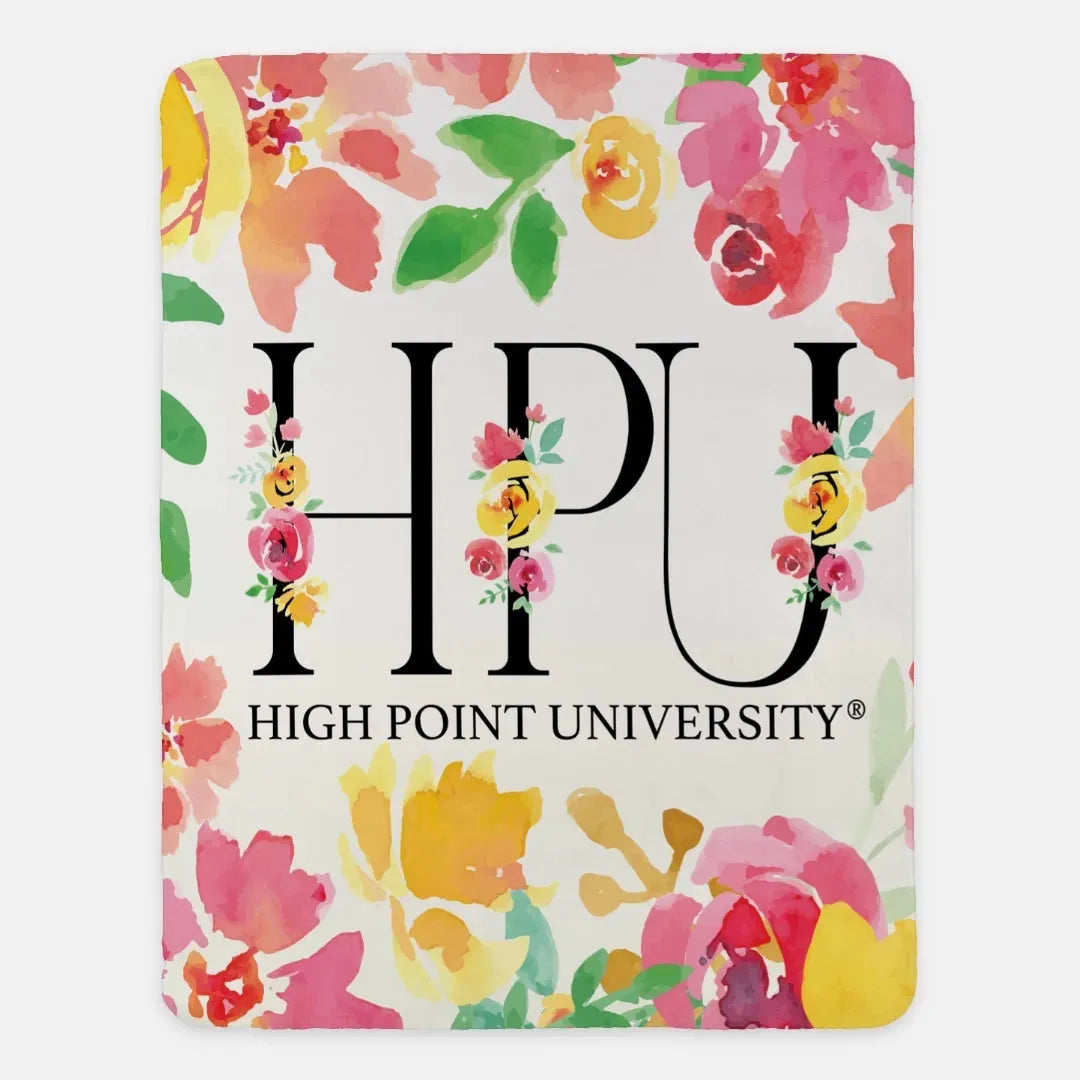 High Point University Blanket Sherpa HPU Pink Floral Monogram XL 60"x80" Throw Blankets