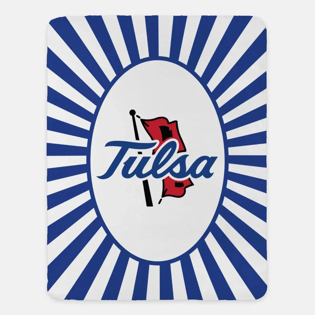 University of Tulsa XL 60x80 Sherpa Throw Blanket - Blue Starburst Throw Blankets