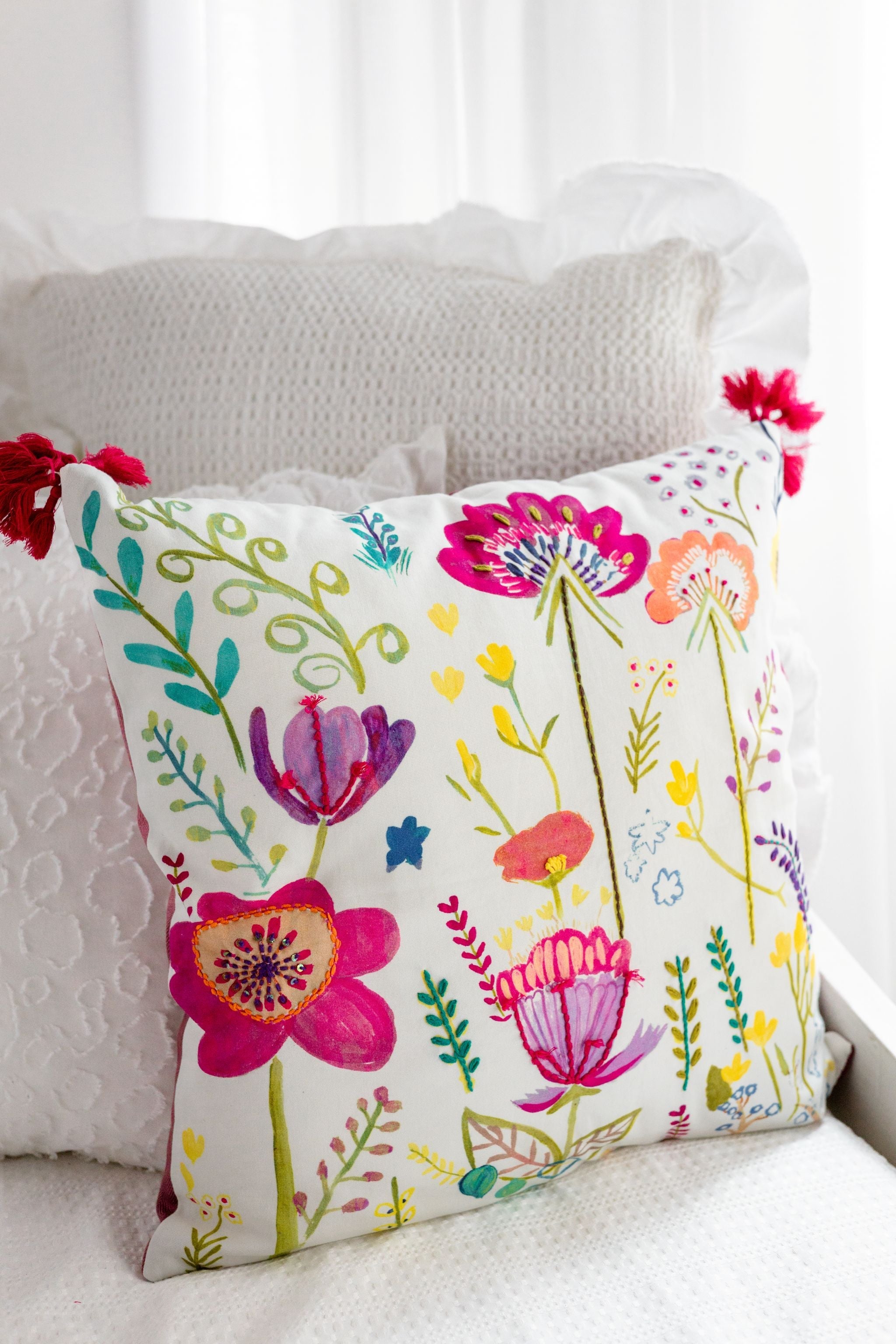 Blossom Embroidered Cushion Cover | Dorm Decor